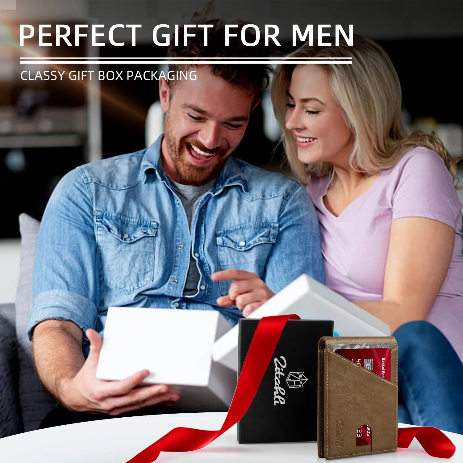 Zitahli Men's Slim RFID Blocking Leather Wallet - Premium Bifold Front Pocket Wallet with Gift Box,Leather Card Holder for Everyday Carry