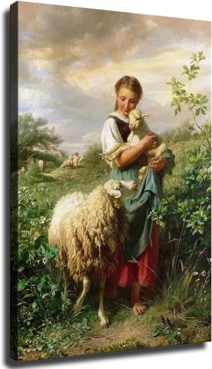 ZJWZJY The Shepherdess 1866 By Johann Baptist Hofner Poster Decorative Painting Modern Picture Canvas Wall Art Bedroom Office Living Room Decoration (24x36inch Framed)